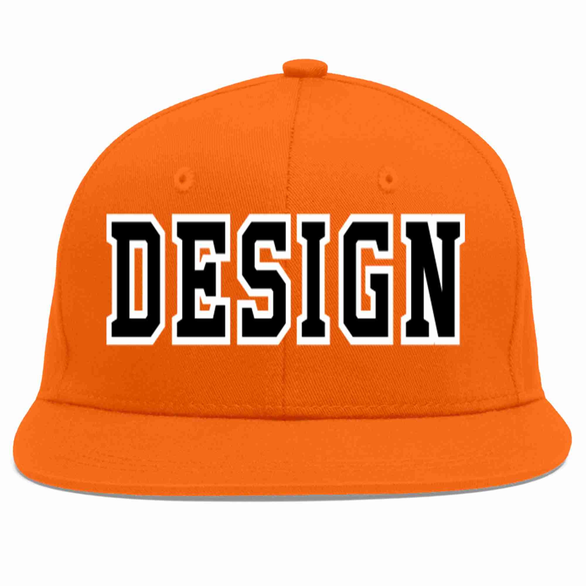 Custom Orange Black-White Flat Eaves Sport Baseball Cap Design for Men/Women/Youth