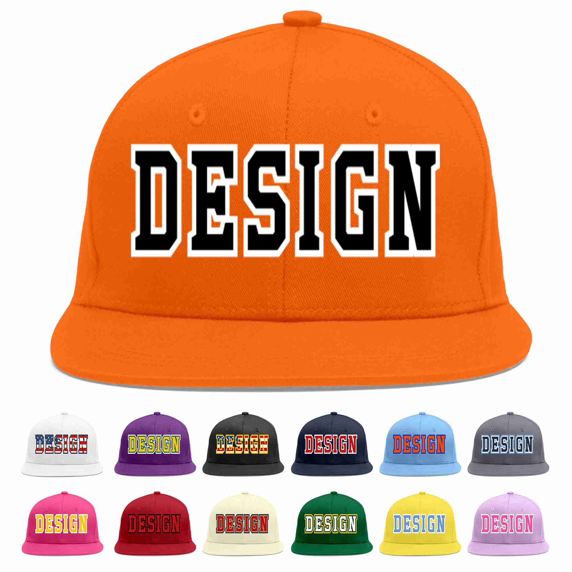 Custom Orange Black-White Flat Eaves Sport Baseball Cap Design for Men/Women/Youth