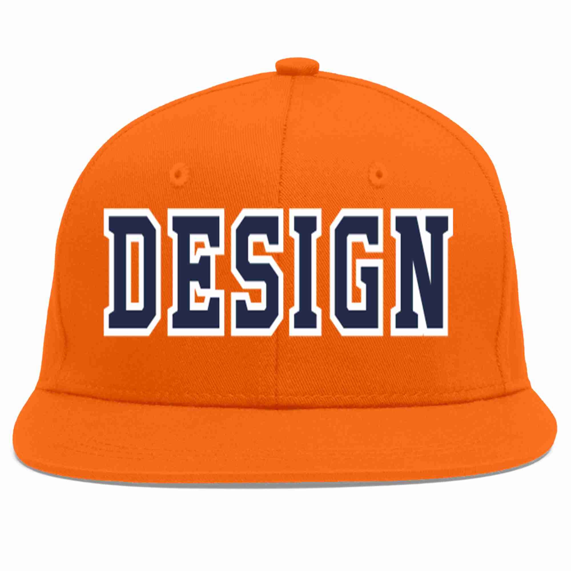 Custom Orange Navy-White Flat Eaves Sport Baseball Cap Design for Men/Women/Youth