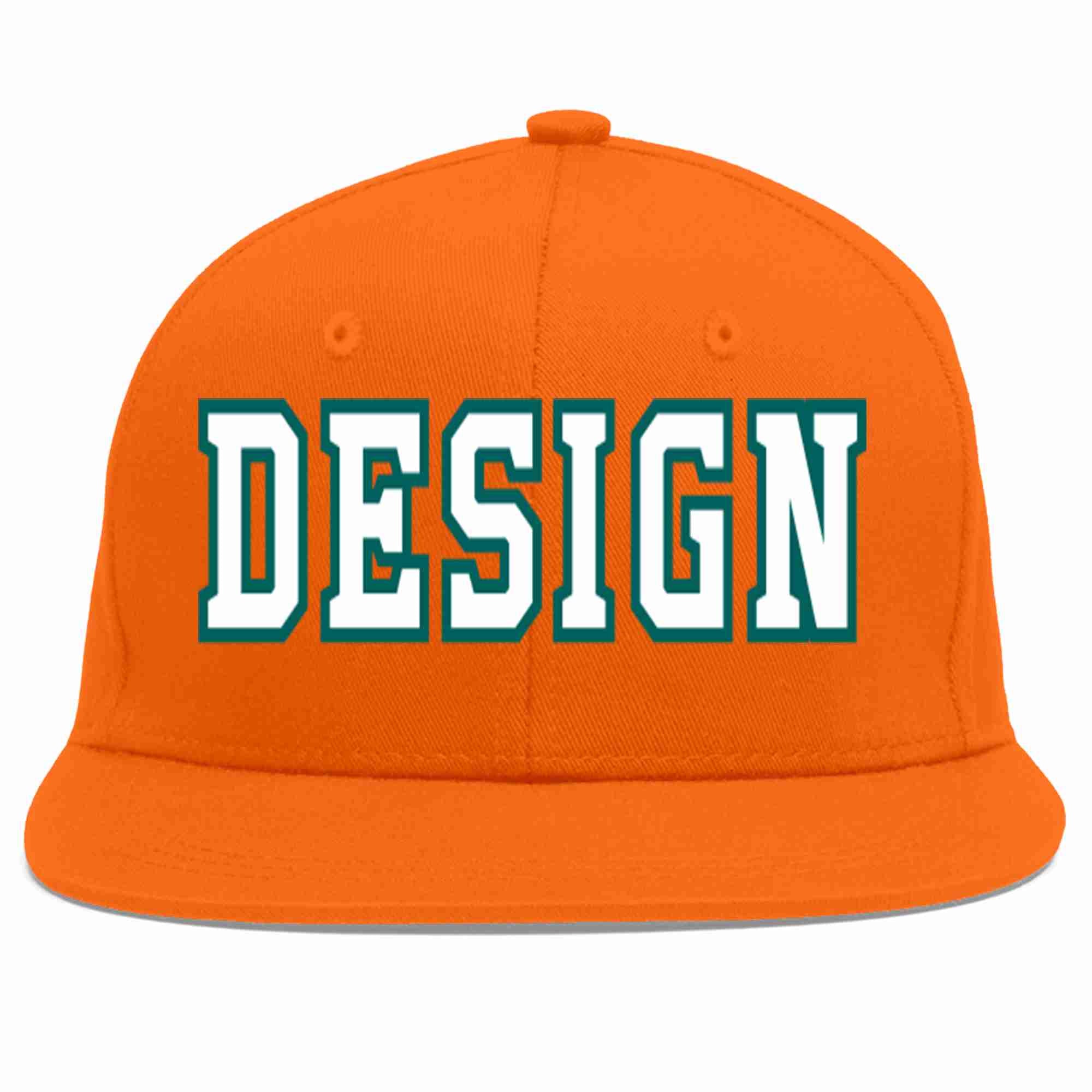 Custom Orange White-Aqua Flat Eaves Sport Baseball Cap Design for Men/Women/Youth