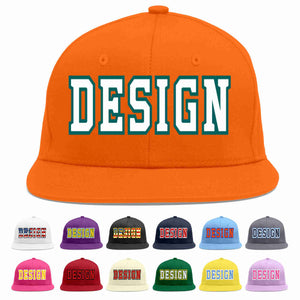 Custom Orange White-Aqua Flat Eaves Sport Baseball Cap Design for Men/Women/Youth