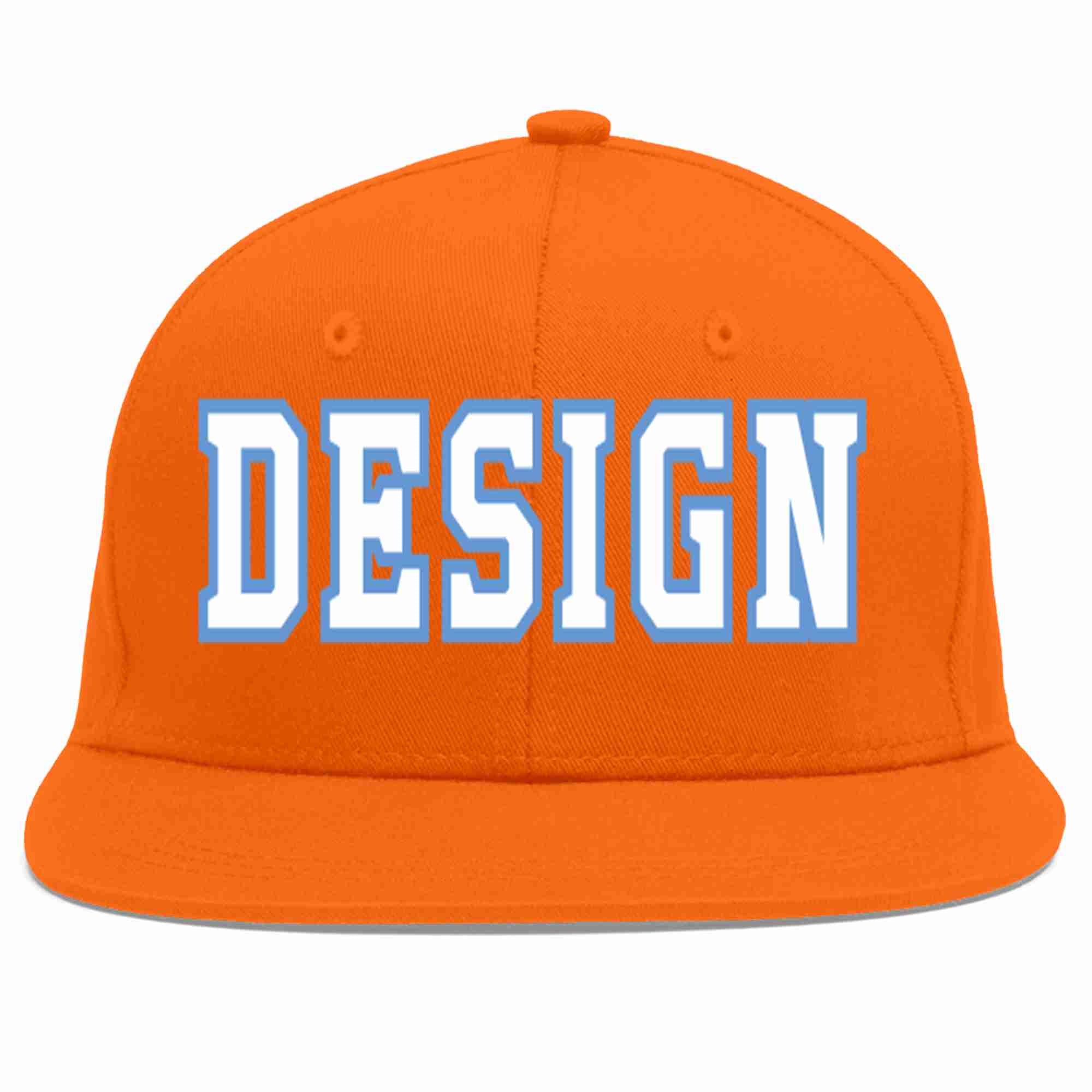 Conception personnalisée de casquette de baseball de sport à avant-toit plat orange blanc-bleu clair pour hommes/femmes/jeunes