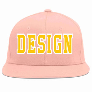 Conception personnalisée de casquette de baseball de sport à avant-toit plat rose or-blanc pour hommes/femmes/jeunes