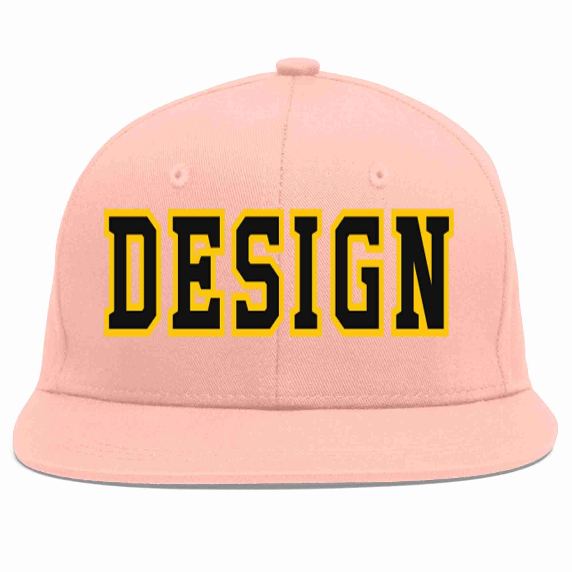 Custom Pink Black-Gold Flat Eaves Sport Baseball Cap Design for Men/Women/Youth