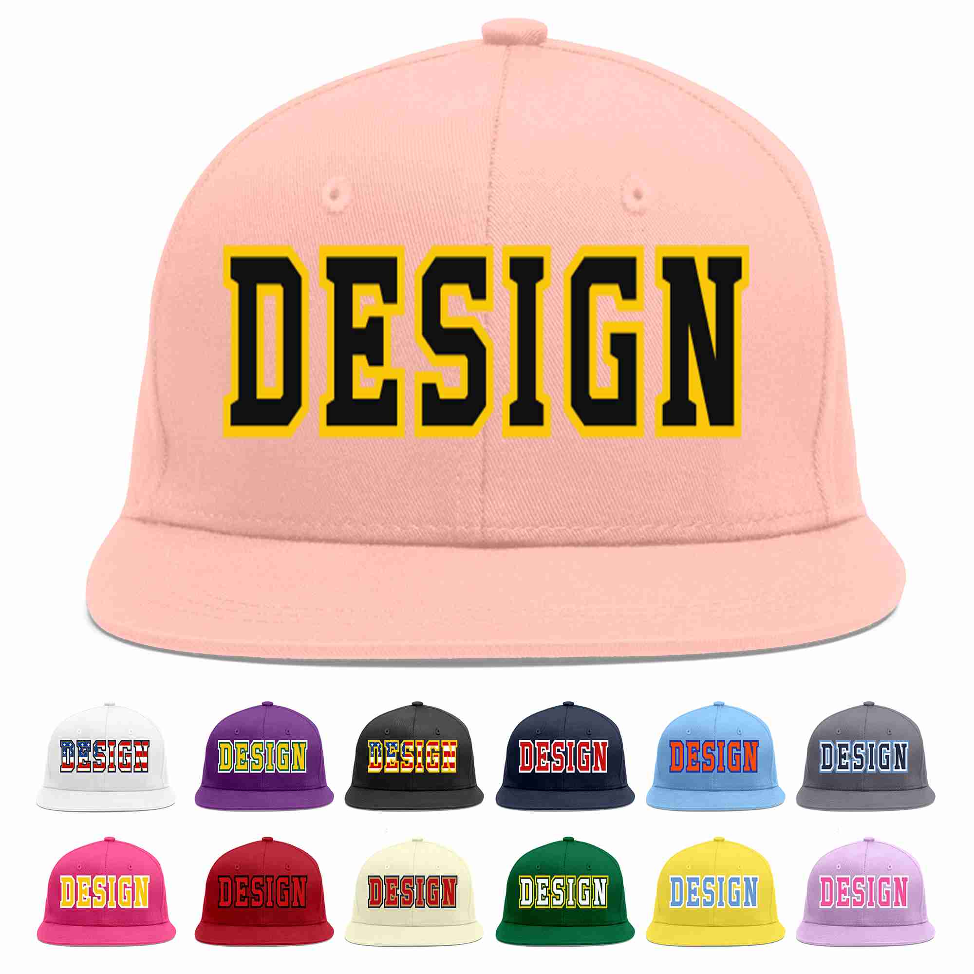 Custom Pink Black-Gold Flat Eaves Sport Baseball Cap Design for Men/Women/Youth