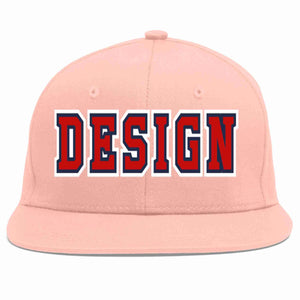 Custom Pink Red-Navy Flat Eaves Sport Baseball Cap Design for Men/Women/Youth