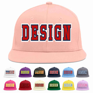 Custom Pink Red-Navy Flat Eaves Sport Baseball Cap Design for Men/Women/Youth