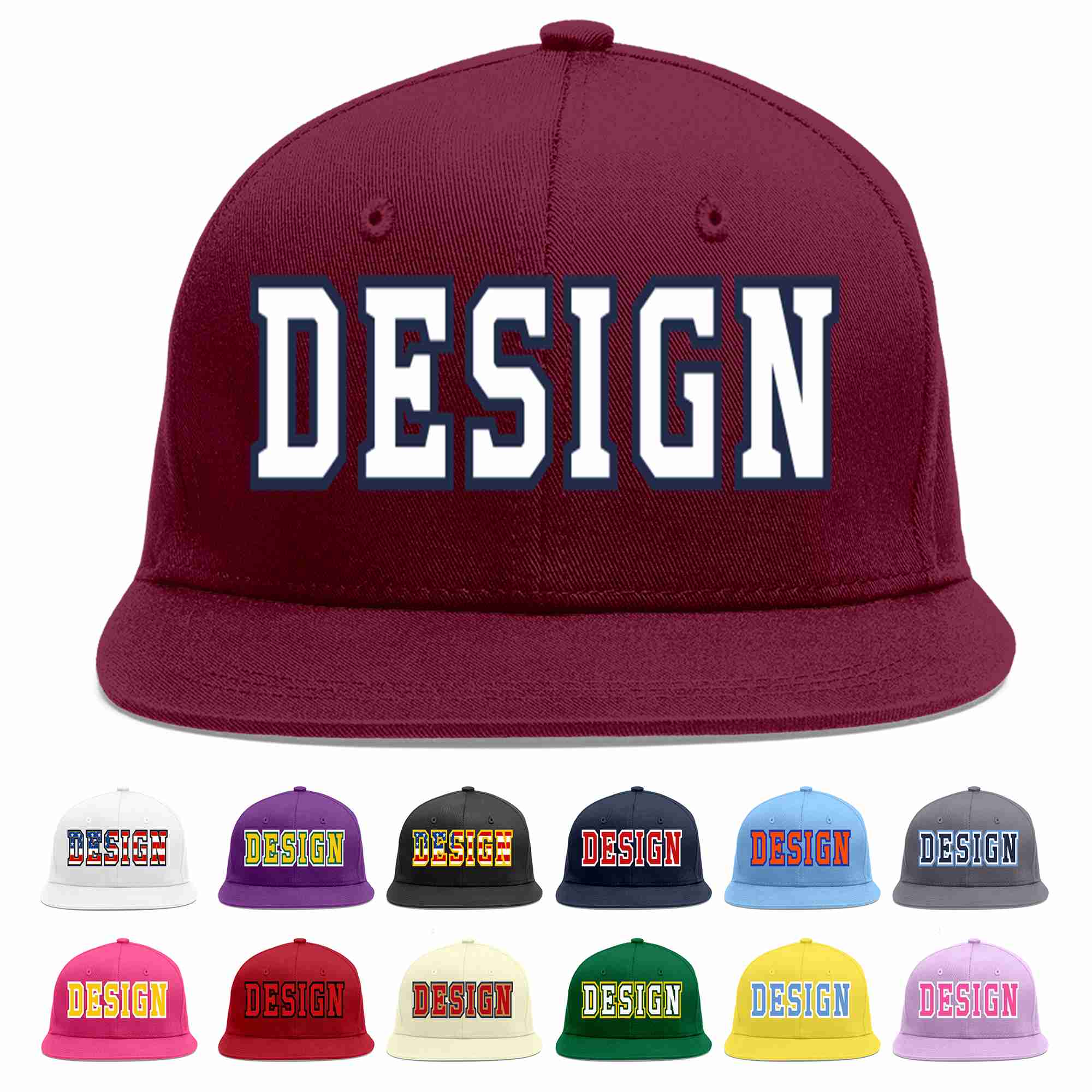 Custom Crimson White-Navy Flat Eaves Sport Baseball Cap Design for Men/Women/Youth