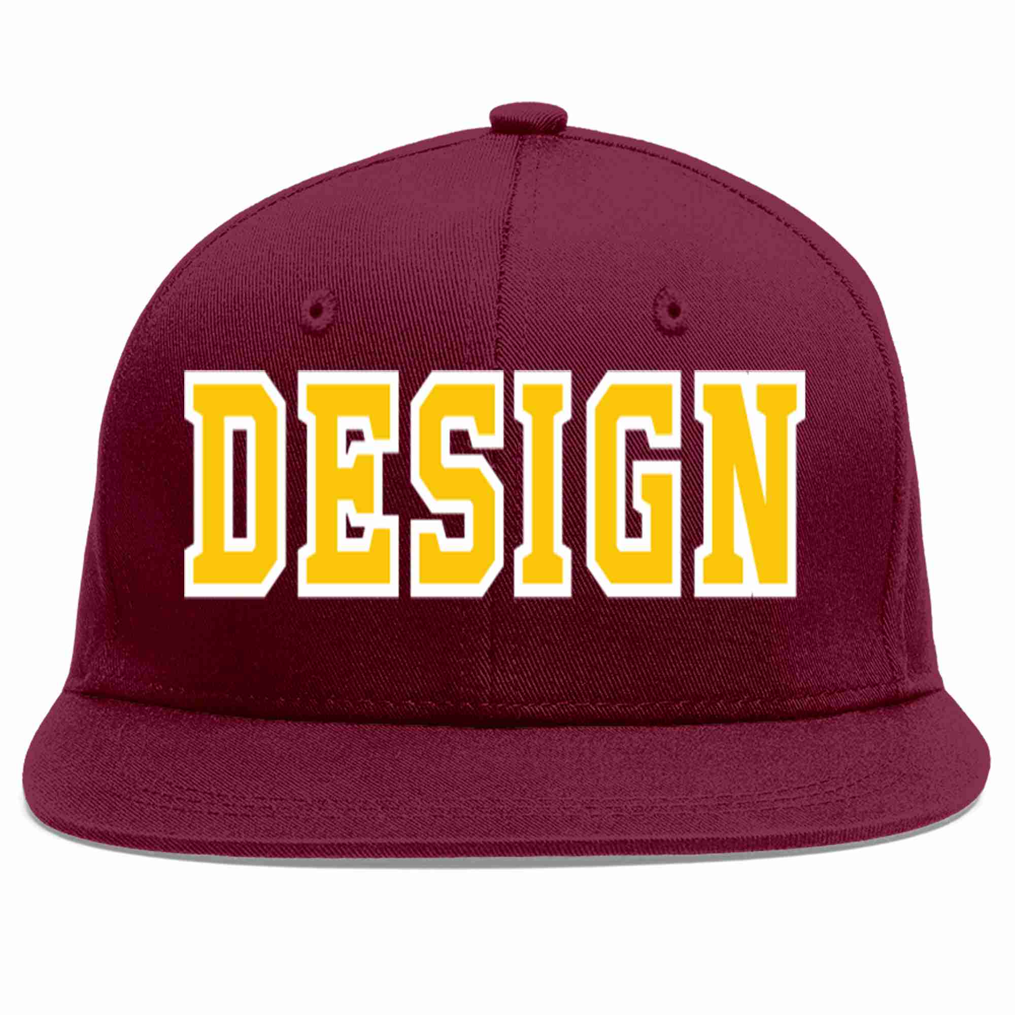 Custom Crimson Gold-White Flat Eaves Sport Baseball Cap Design for Men/Women/Youth