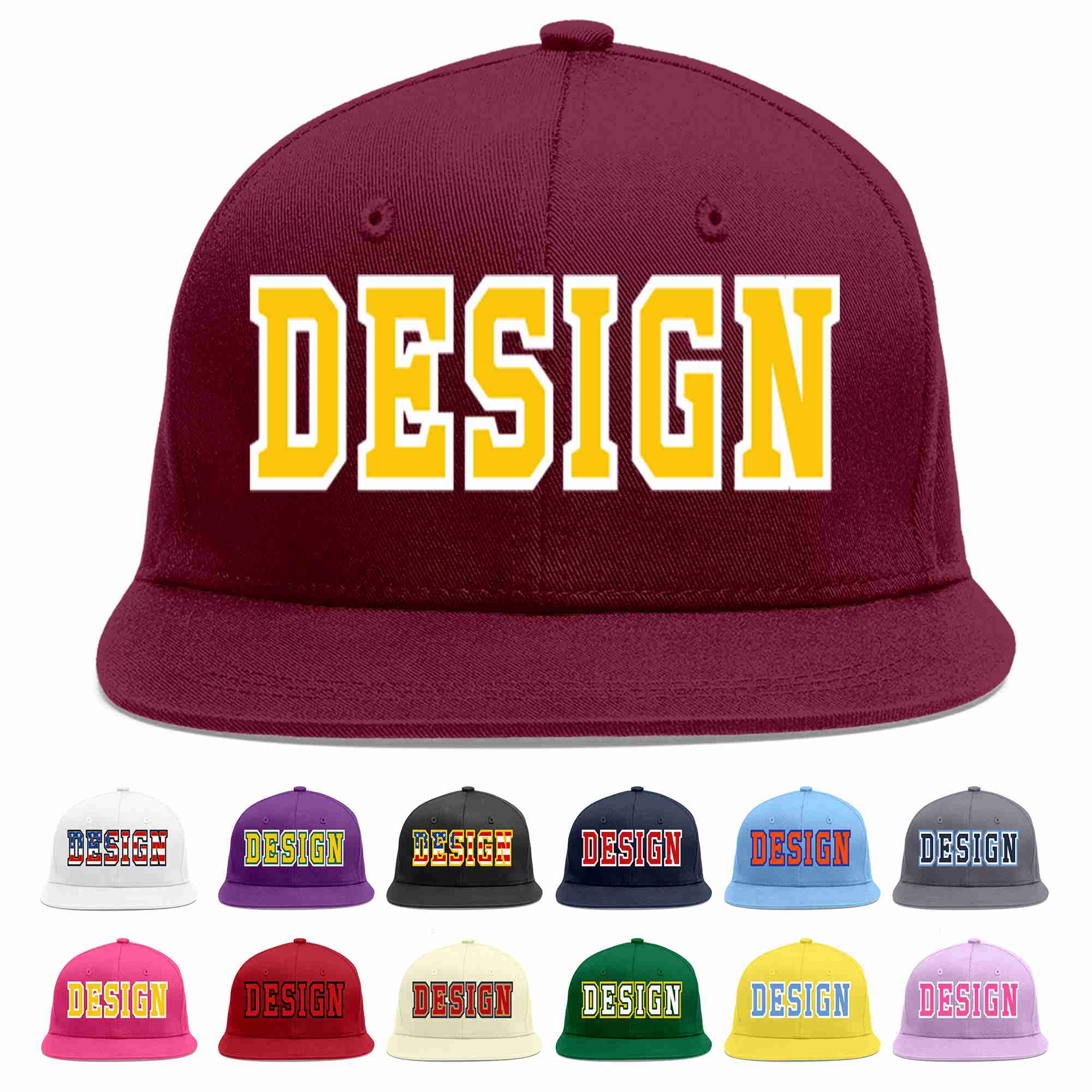 Custom Crimson Gold-White Flat Eaves Sport Baseball Cap Design for Men/Women/Youth