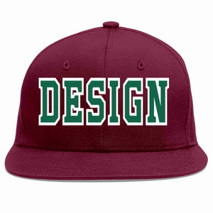 Custom Crimson Kelly Green-White Flat Eaves Sport Baseball Cap Design for Men/Women/Youth