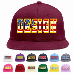 Custom Crimson Vintage USA Flag-Gold Flat Eaves Sport Baseball Cap Design for Men/Women/Youth