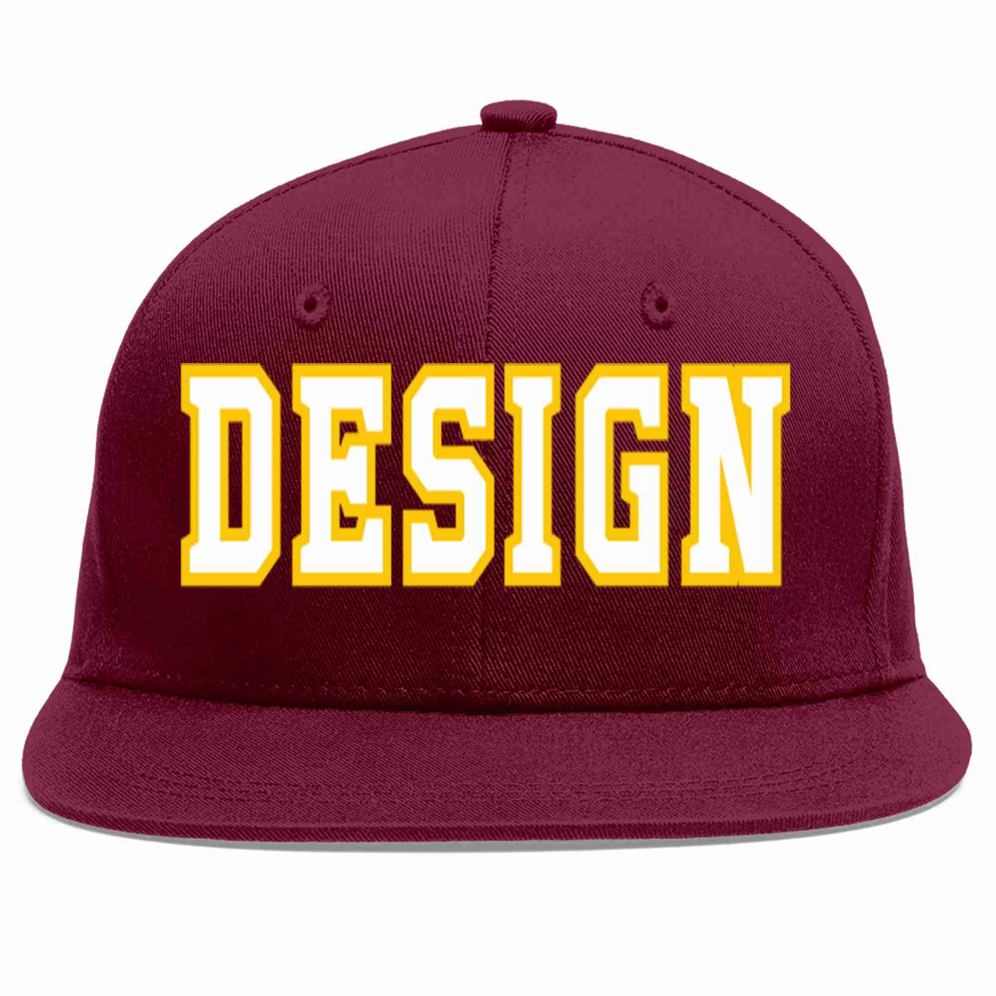 Custom Crimson White-Gold Flat Eaves Sport Baseball Cap Design for Men/Women/Youth