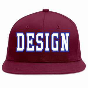 Custom Crimson White-Royal Flat Eaves Sport Baseball Cap Design for Men/Women/Youth