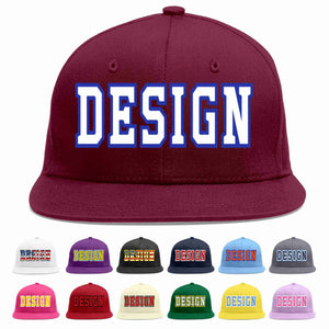 Custom Crimson White-Royal Flat Eaves Sport Baseball Cap Design for Men/Women/Youth