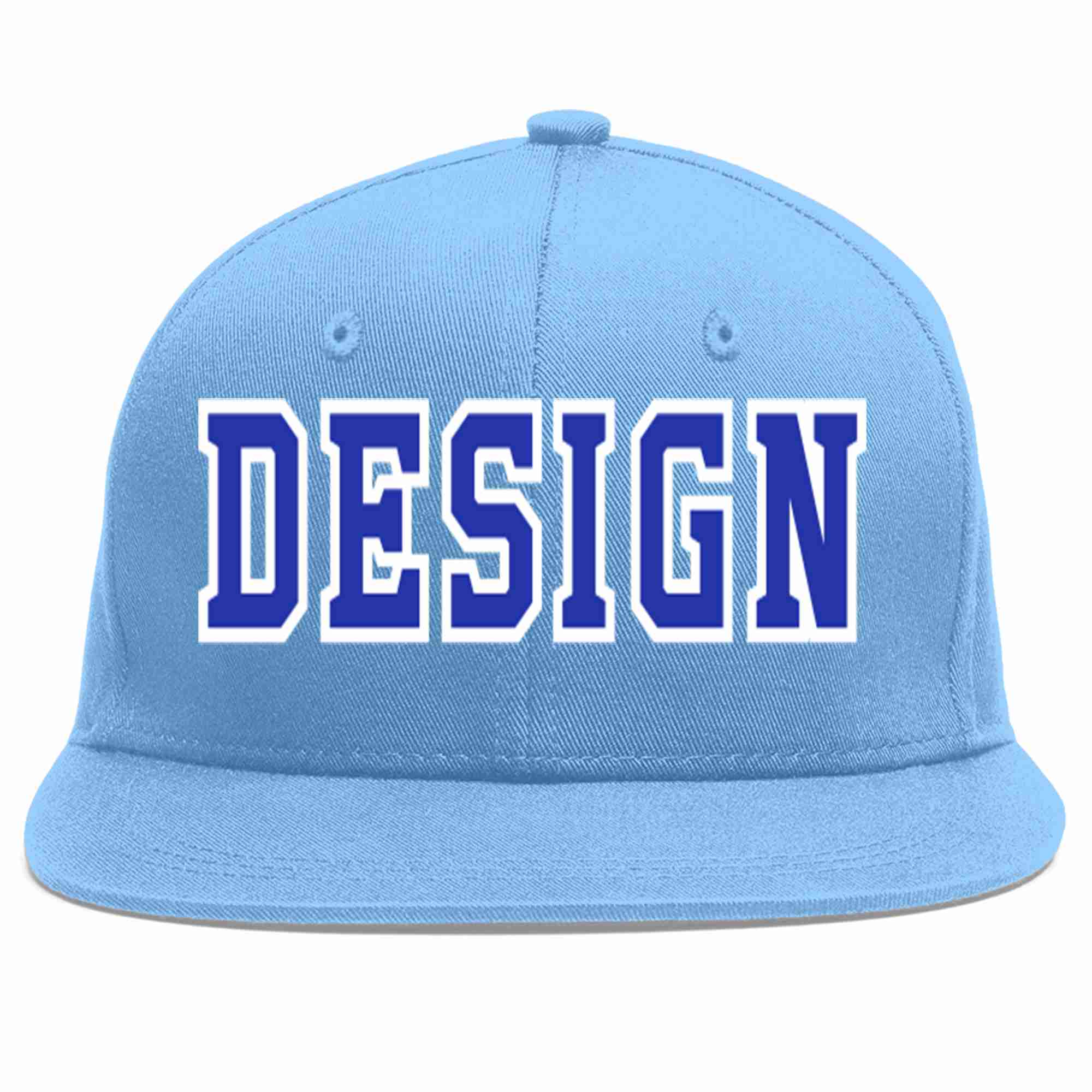 Custom Light Blue Royal-White Flat Eaves Sport Baseball Cap Design for Men/Women/Youth