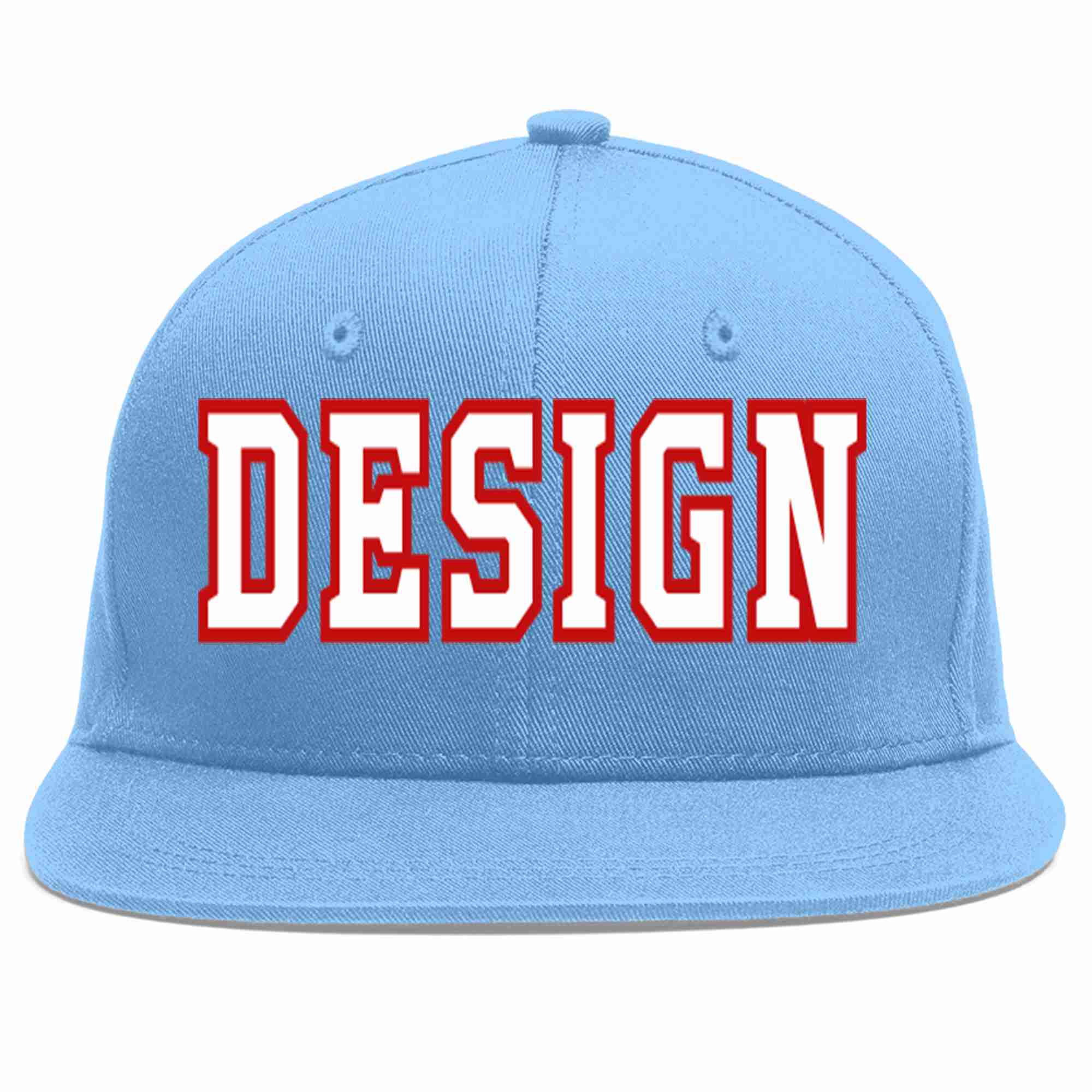 Conception personnalisée de casquette de baseball de sport à avant-toit plat bleu clair blanc-rouge pour hommes/femmes/jeunes