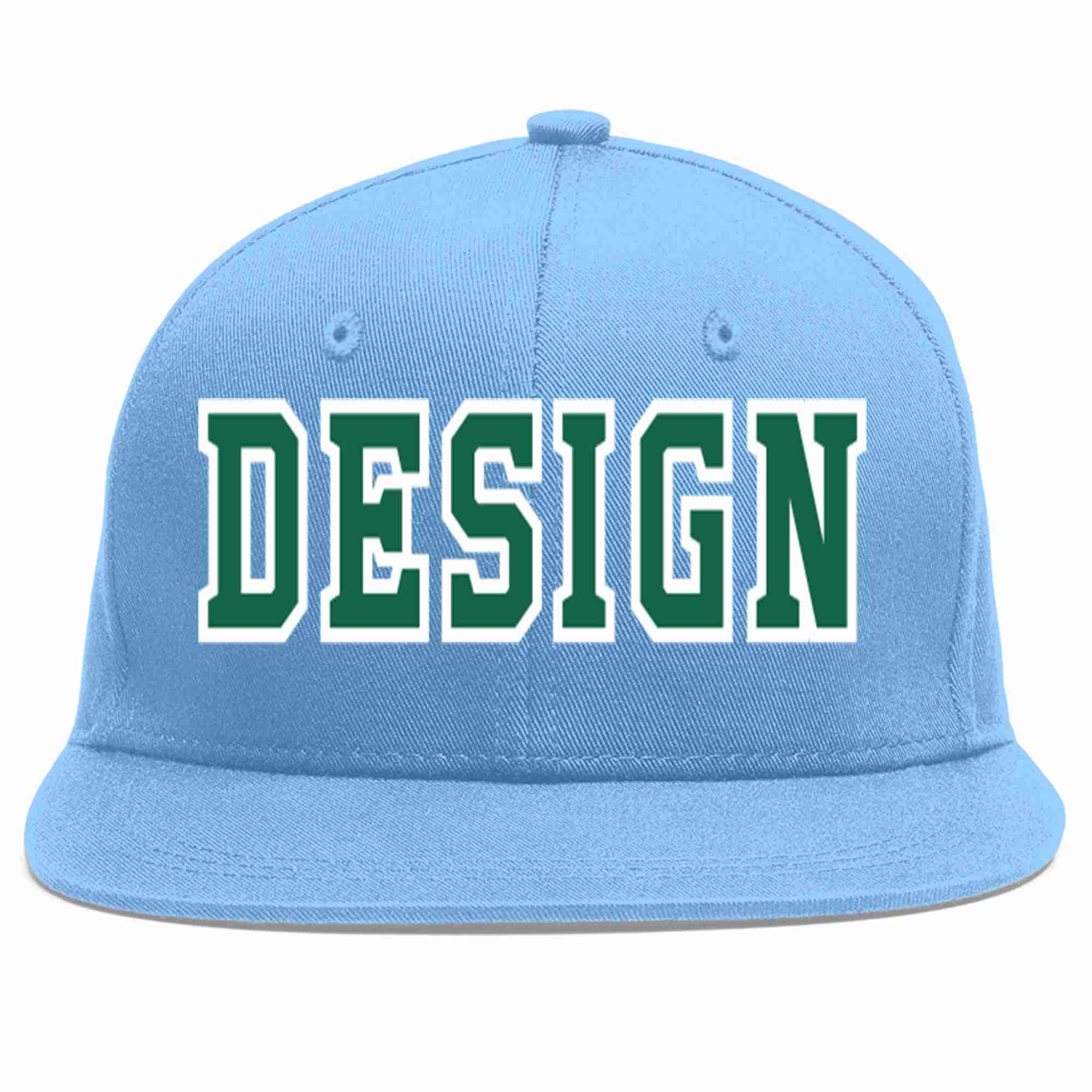 Casquette de baseball de sport à Eaves plates, personnalisée, bleu clair, vert-blanc, pour hommes/femmes/jeunes