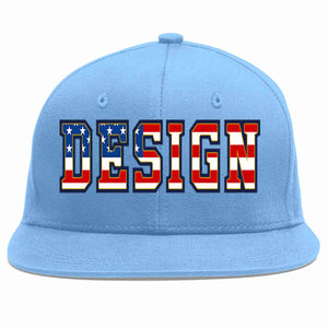 Custom Light Blue Vintage USA Flag-Gold Flat Eaves Sport Baseball Cap Design for Men/Women/Youth