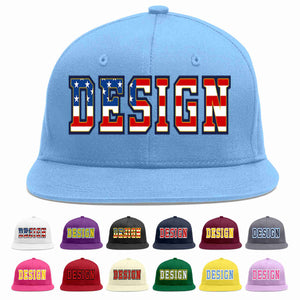 Custom Light Blue Vintage USA Flag-Gold Flat Eaves Sport Baseball Cap Design for Men/Women/Youth