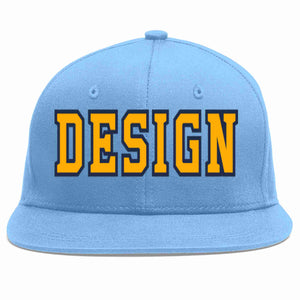 Custom Light Blue Yellow-Navy Flat Eaves Sport Baseball Cap Design for Men/Women/Youth