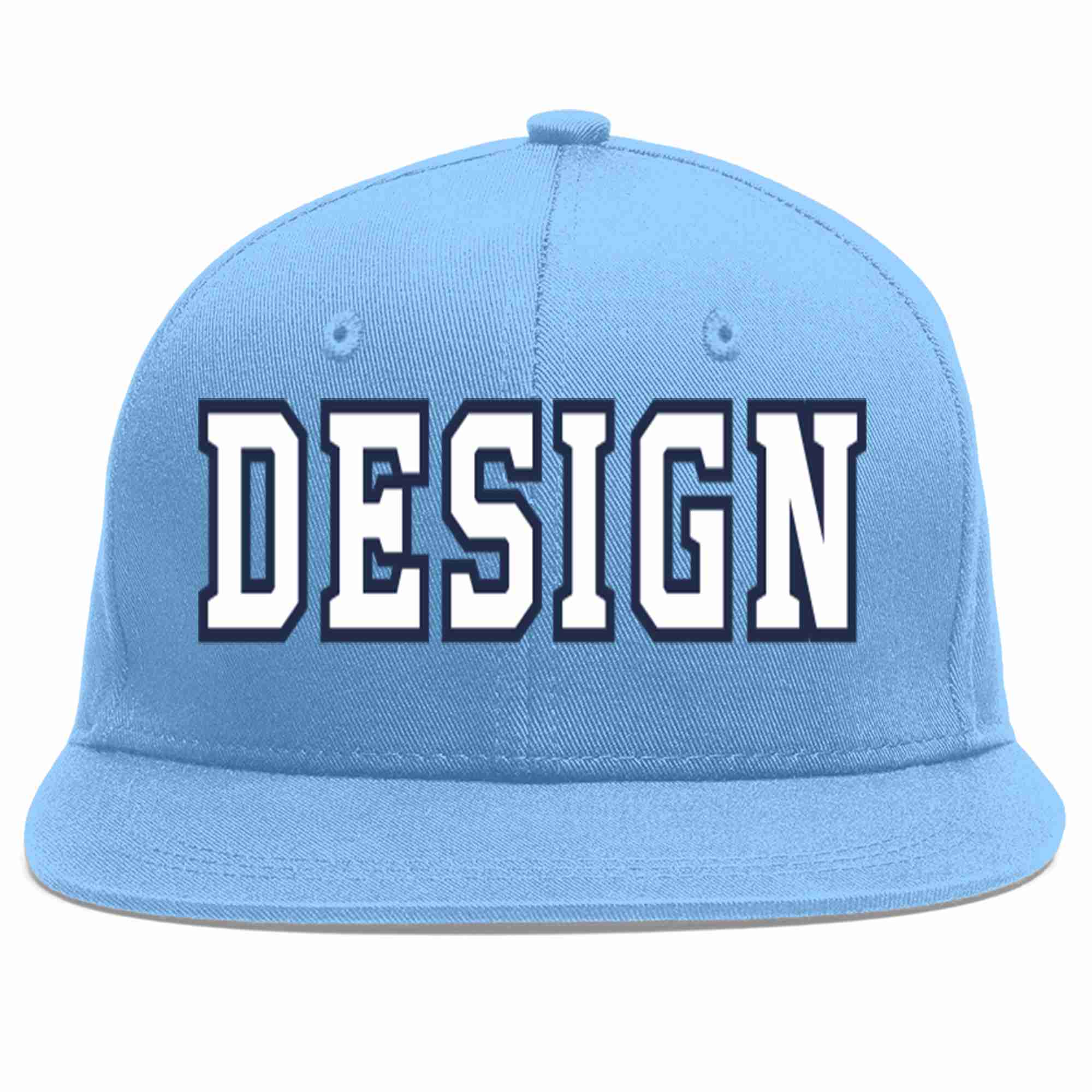 Custom Light Blue White-Navy Flat Eaves Sport Baseball Cap Design for Men/Women/Youth