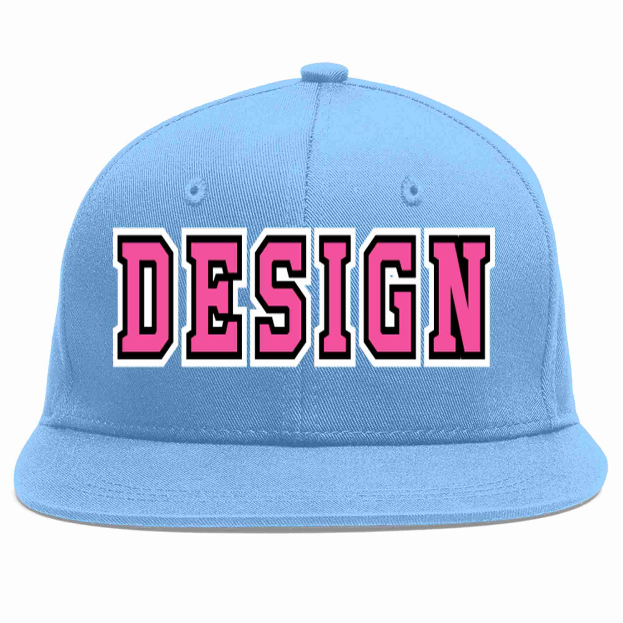 Conception personnalisée de casquette de baseball de sport à avant-toit plat bleu clair rose-noir pour hommes/femmes/jeunes