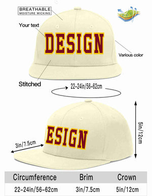 Custom Cream Crimson-Gold Flat Eaves Sport Baseball Cap Design for Men/Women/Youth