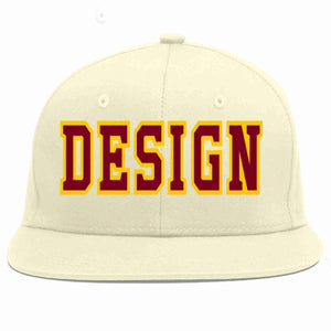 Custom Cream Crimson-Gold Flat Eaves Sport Baseball Cap Design for Men/Women/Youth