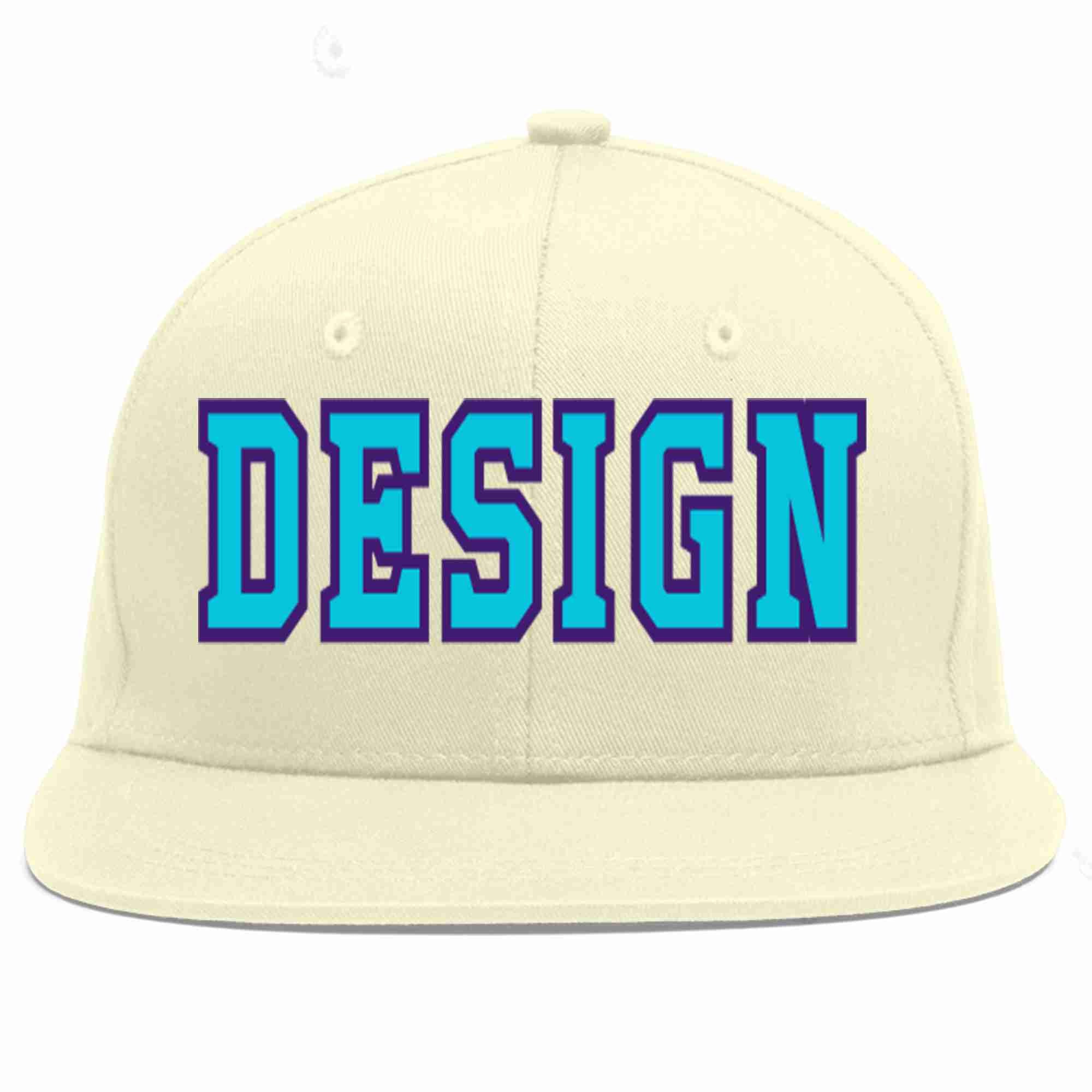 Conception personnalisée de casquette de baseball de sport à avant-toit plat bleu clair-violet crème pour hommes/femmes/jeunes