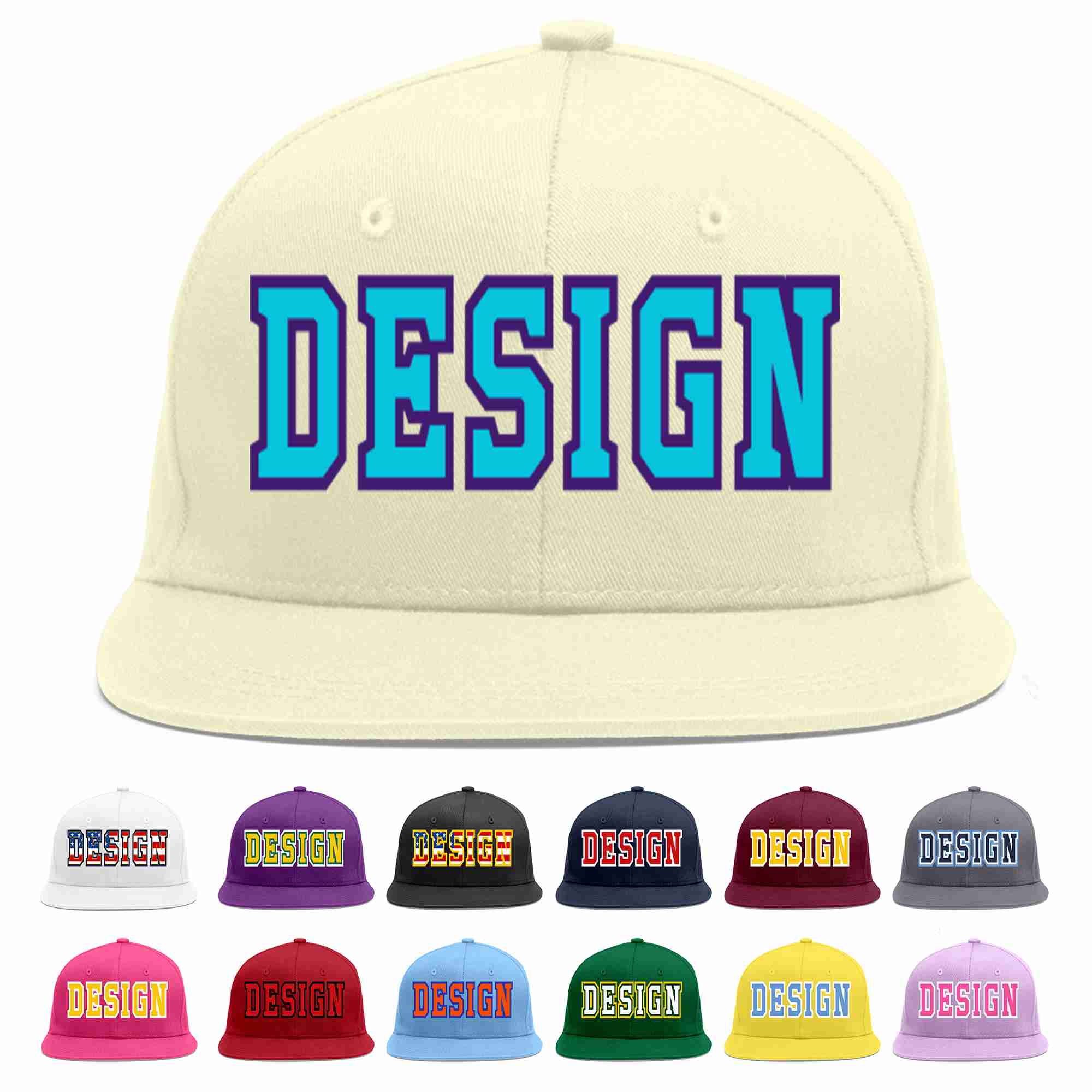 Custom Cream Light Blue-purple Flat Eaves Sport Baseball Cap Design for Men/Women/Youth