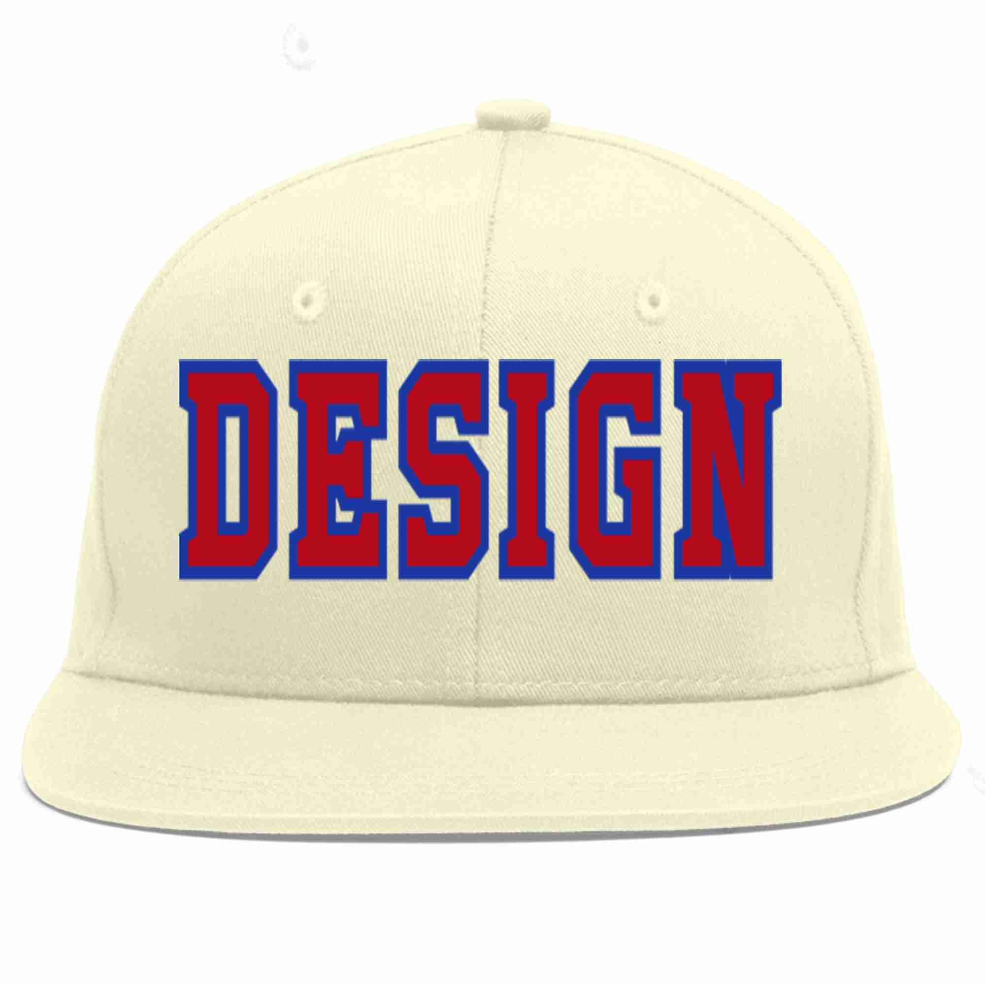 Custom Cream Red-Royal Flat Eaves Sport Baseball Cap Design for Men/Women/Youth