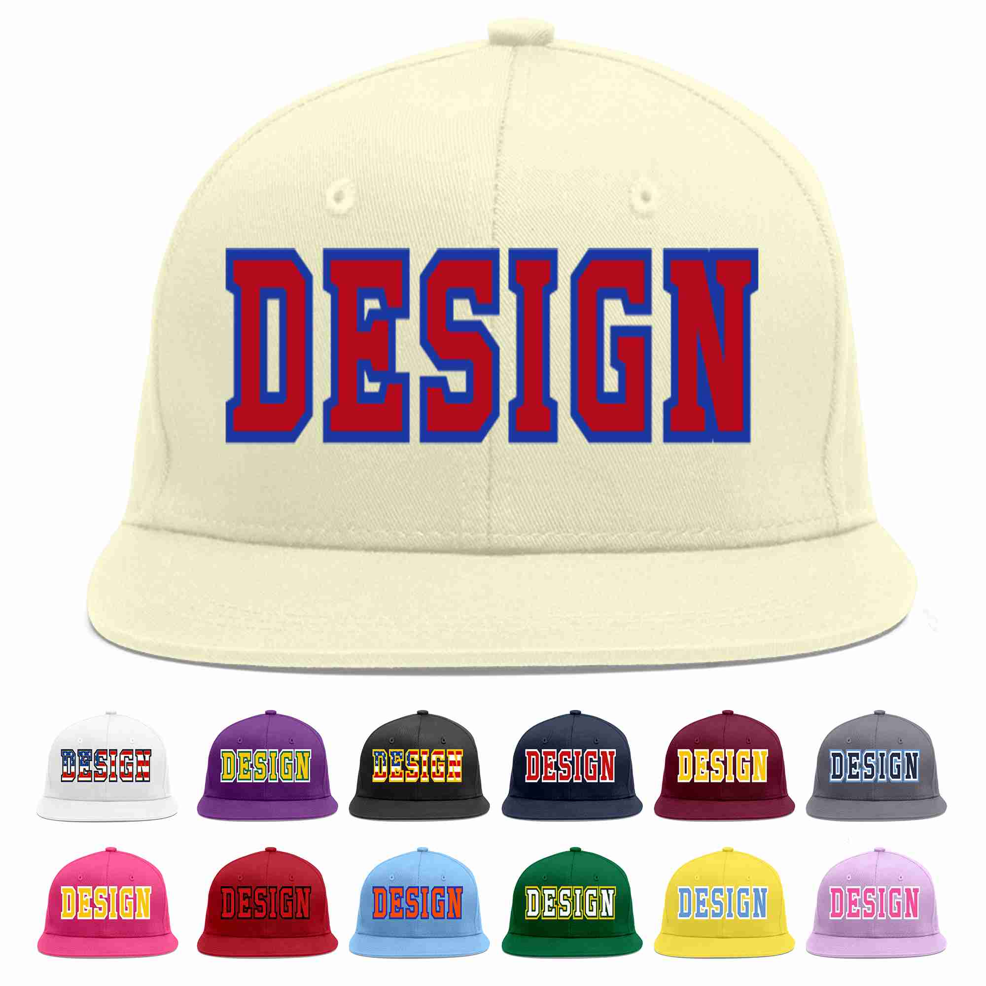 Custom Cream Red-Royal Flat Eaves Sport Baseball Cap Design for Men/Women/Youth