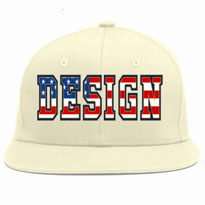 Custom Cream Vintage USA Flag-Gold Flat Eaves Sport Baseball Cap Design for Men/Women/Youth