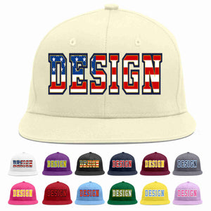 Custom Cream Vintage USA Flag-Gold Flat Eaves Sport Baseball Cap Design for Men/Women/Youth