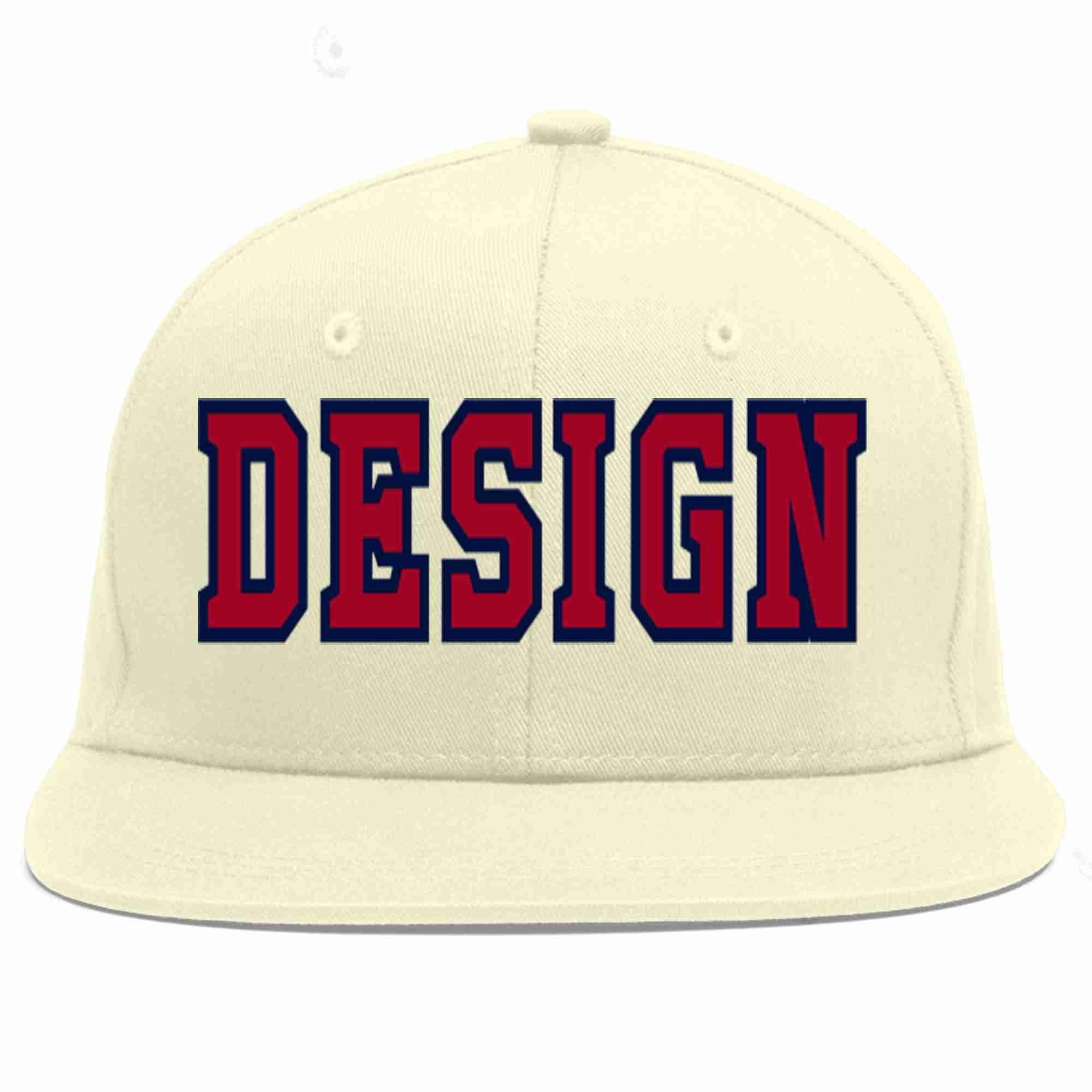 Custom Cream Red-Navy Flat Eaves Sport Baseball Cap Design for Men/Women/Youth