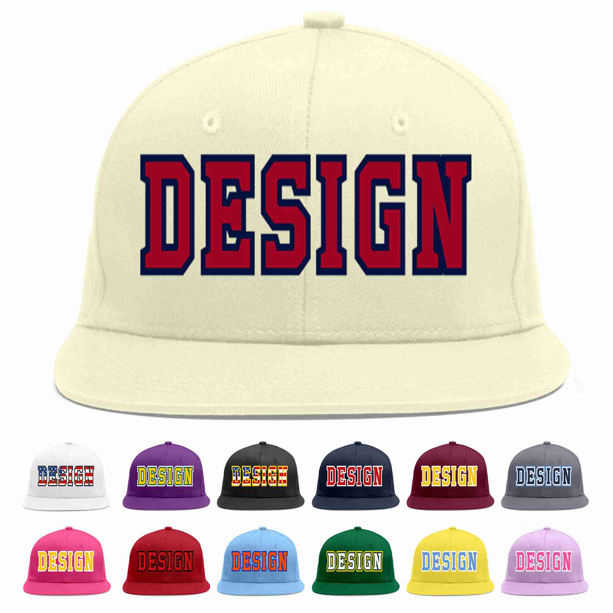 Custom Cream Red-Navy Flat Eaves Sport Baseball Cap Design for Men/Women/Youth