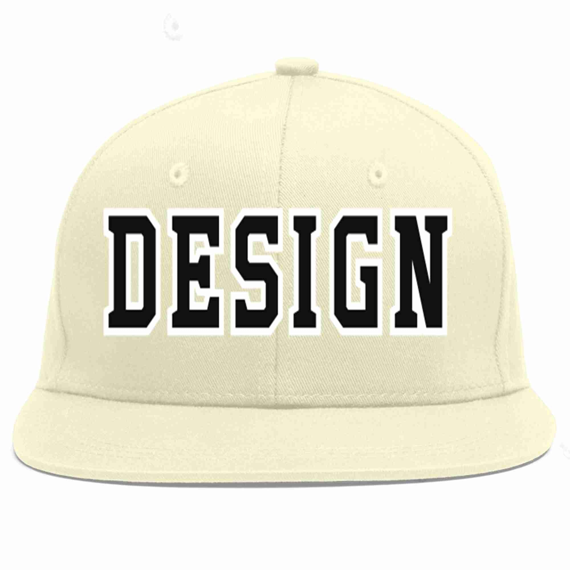 Custom Cream Black-White Flat Eaves Sport Baseball Cap Design for Men/Women/Youth