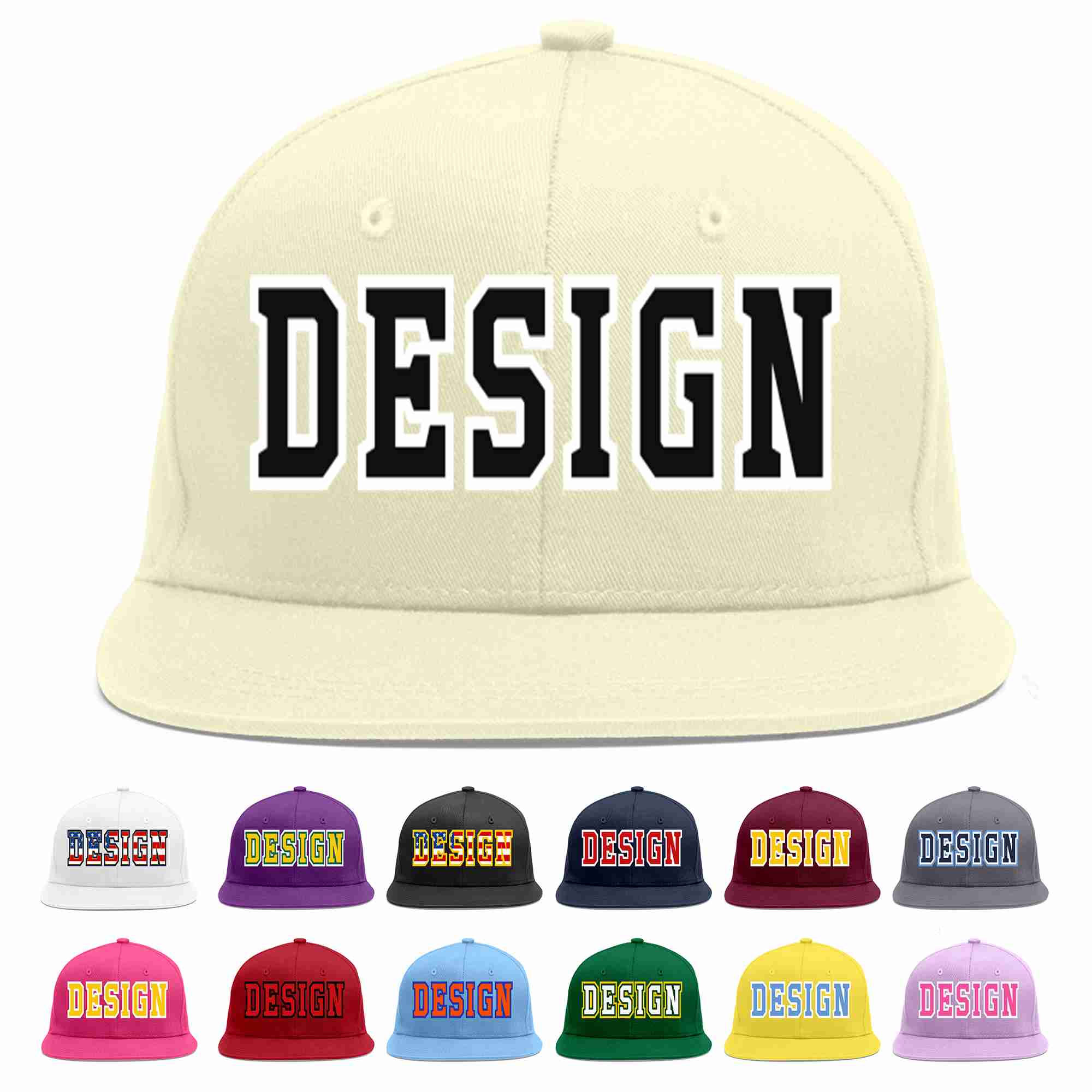 Custom Cream Black-White Flat Eaves Sport Baseball Cap Design for Men/Women/Youth