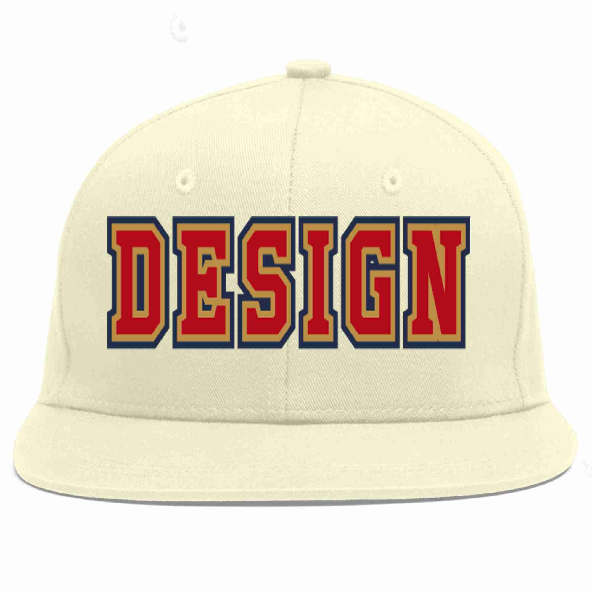 Custom Cream Red-Old Gold Flat Eaves Sport Baseball Cap Design for Men/Women/Youth