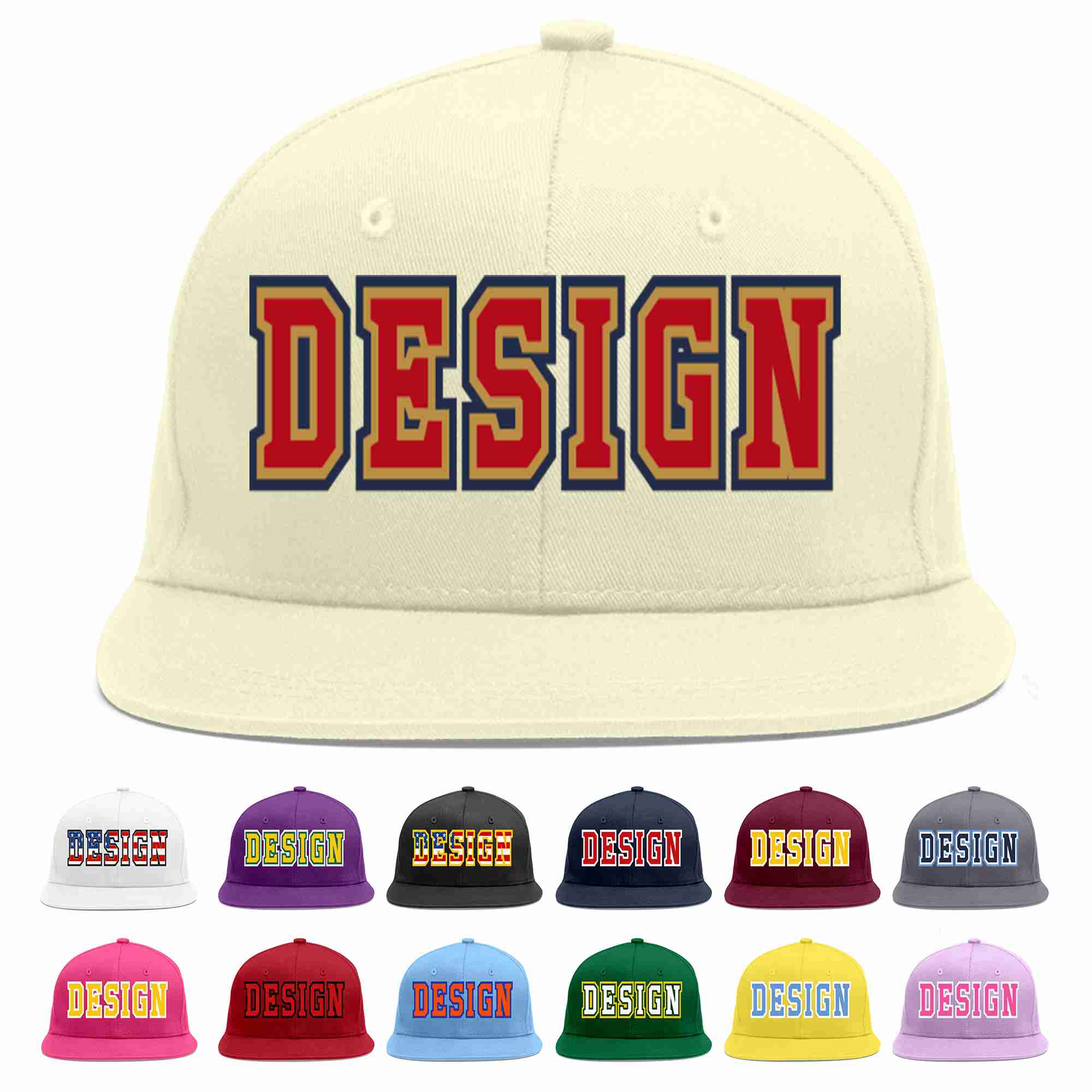 Custom Cream Red-Old Gold Flat Eaves Sport Baseball Cap Design for Men/Women/Youth