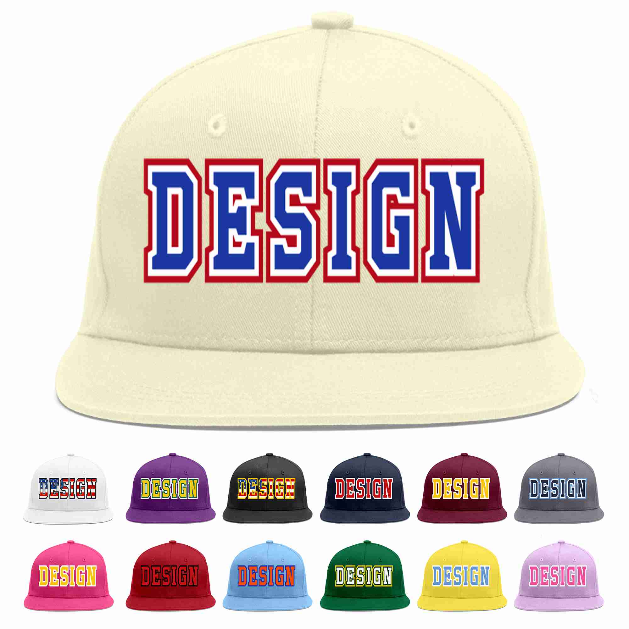 Custom Cream Royal-White Flat Eaves Sport Baseball Cap Design for Men/Women/Youth