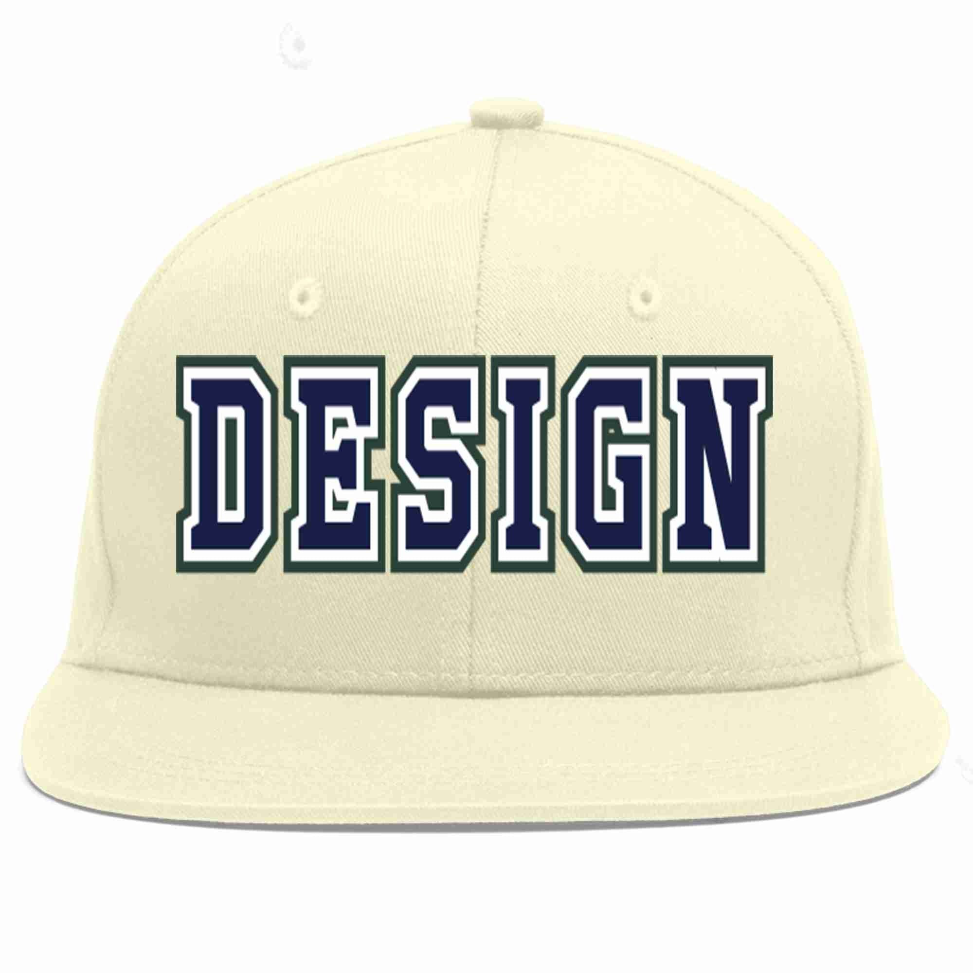 Custom Cream Navy-White Flat Eaves Sport Baseball Cap Design for Men/Women/Youth