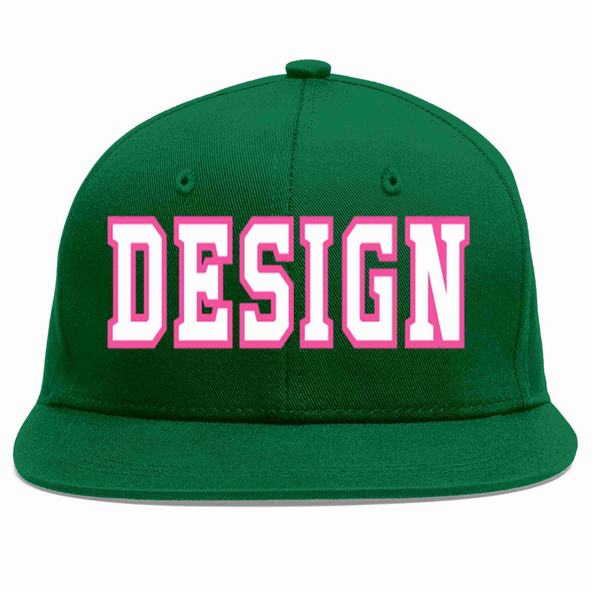 Custom Green White-Pink Flat Eaves Sport Baseball Cap Design for Men/Women/Youth