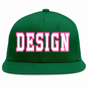 Conception personnalisée de casquette de baseball de sport à avant-toit plat vert blanc-rose pour hommes/femmes/jeunes