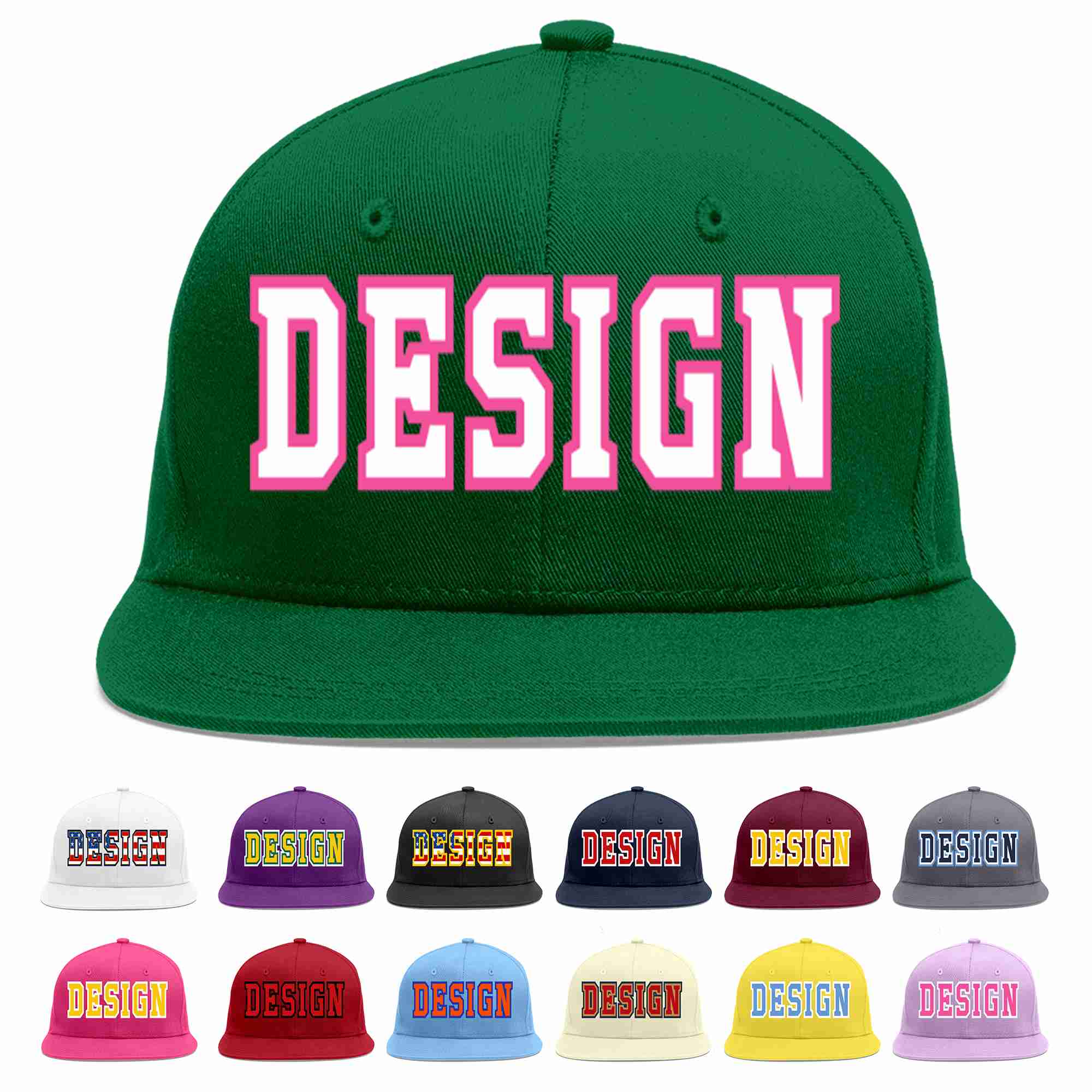 Custom Green White-Pink Flat Eaves Sport Baseball Cap Design for Men/Women/Youth