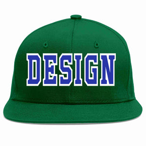 Custom Green Royal-White Flat Eaves Sport Baseball Cap Design for Men/Women/Youth