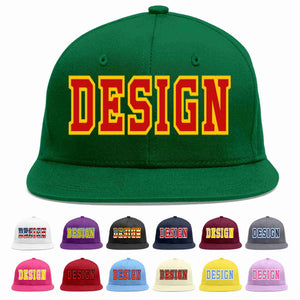 Conception personnalisée de casquette de baseball de sport à avant-toit plat vert rouge-jaune pour hommes/femmes/jeunes