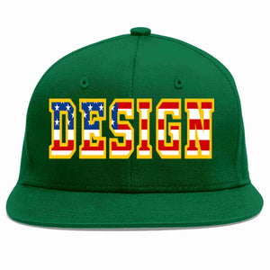 Custom Green Vintage USA Flag-Gold Flat Eaves Sport Baseball Cap Design for Men/Women/Youth