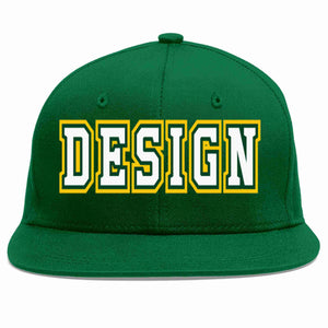 Custom Green White-Kelly Green Flat Eaves Sport Baseball Cap Design for Men/Women/Youth